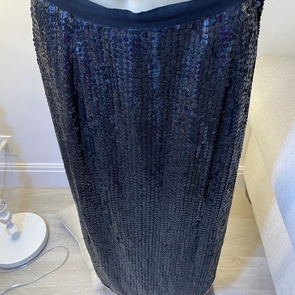 Black Pure Silk & Sequined Maxi Straight Lined Skirt. Sz M. Like New - Picture 4 of 10
